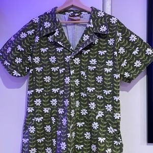 Big Bud Press Daisy Chain Short Sleeve Jumpsuit in Green size 1XL